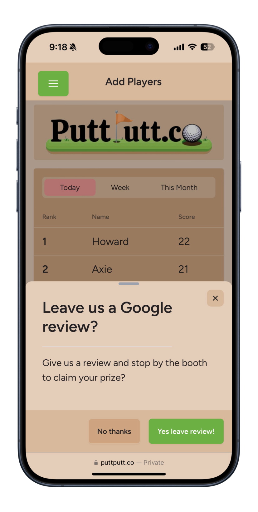 PuttPal.co App Interface