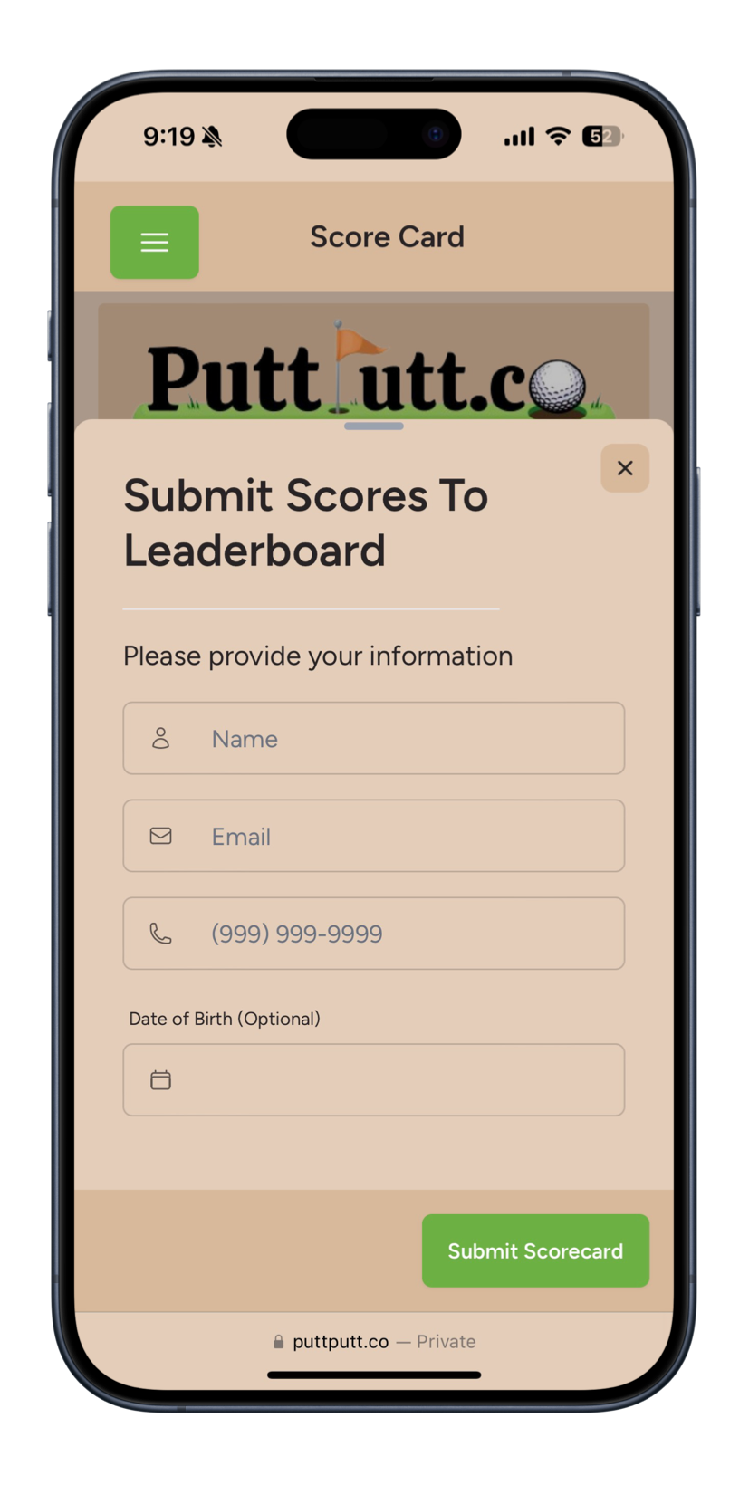 PuttPal.co App Interface