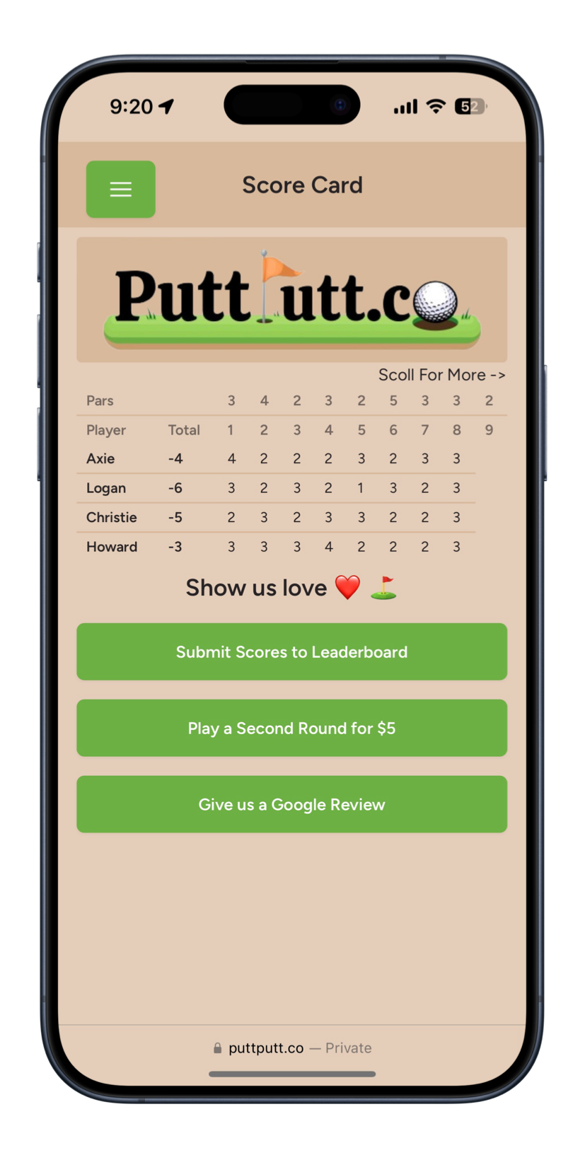 PuttPal.co App Interface